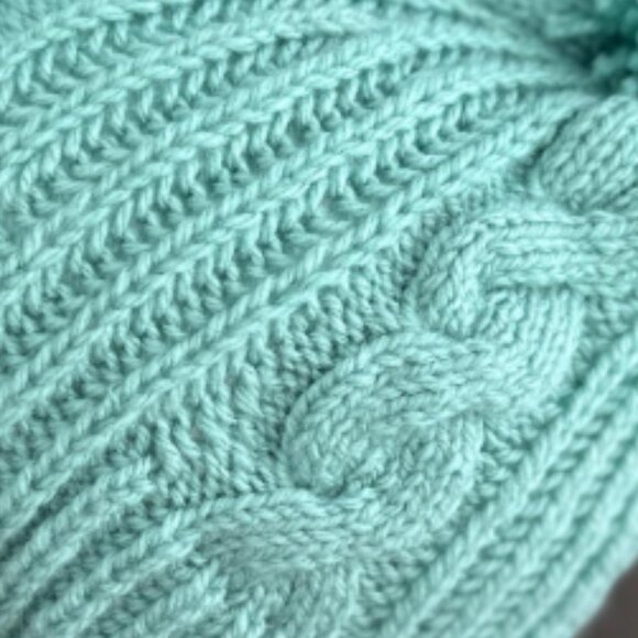 Hand-Knitted Winter Hat with Pom-Pom – Soft Blue Cable Beanie - Picture 10 of 12